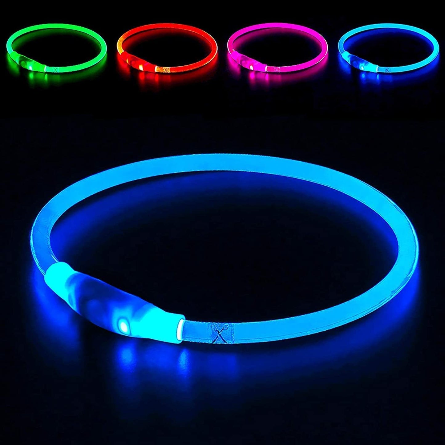 GlowSafe LED Dog Collar - USB Rechargeable Light-Up Safety Necklace for Dogs of All Sizes (Blue)