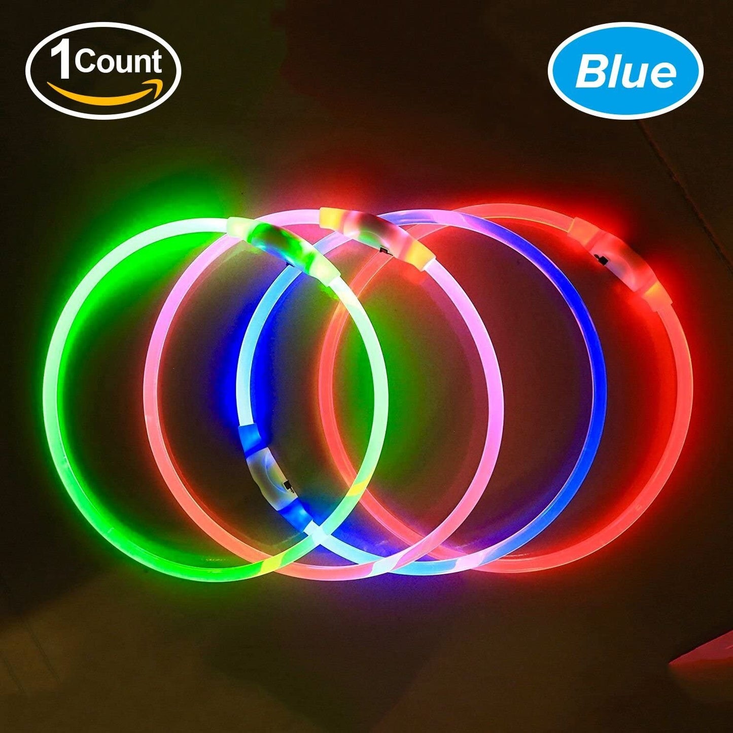 GlowSafe LED Dog Collar - USB Rechargeable Light-Up Safety Necklace for Dogs of All Sizes (Blue)